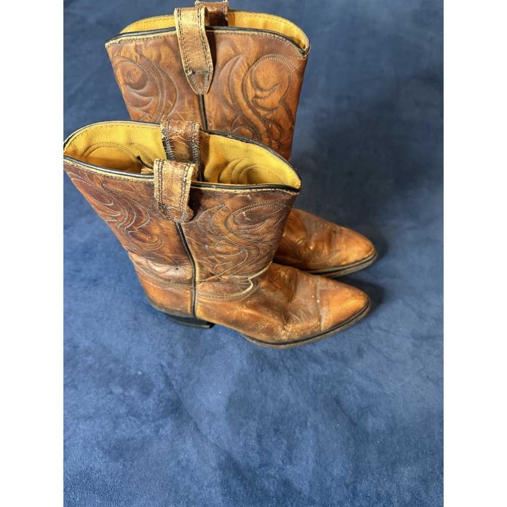 1970S ACME Western Cowboy Boots Pointed Toe Sz 5 1/2 Women’s Brown Distressed